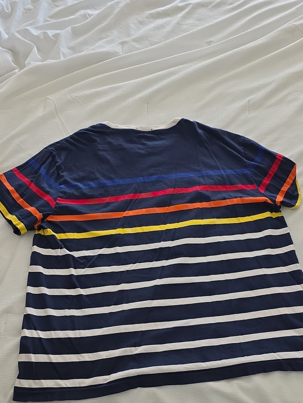 Polo by Ralph Lauren Navy Striped Crewneck Tee with Red, Orange, Yellow Accents - Picture 3 of 3